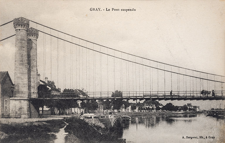 L'ancien pont suspendu de Gray, carte postale.