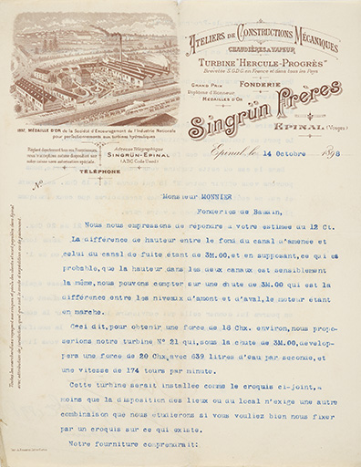 Papier à en-tête de la société Singrün Frères, 1898.