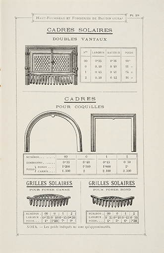 Pl. 29 : garnitures de cheminée (cadres et grilles). Album d’appareils de chauffage, s.d. [4e quart 19e siècle].