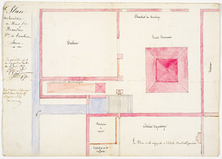 Plan de détail dela chaudière, plume, lavis, 1857.