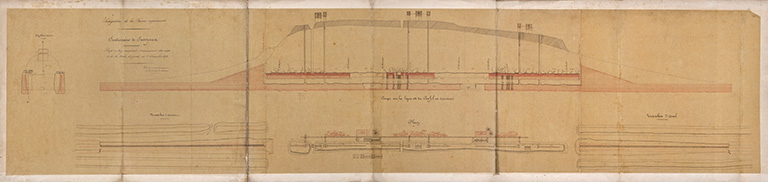 Dérivation de Savoyeux - Souterrain. Plan et profils de la situation des maçonneries au 1er décembre 1842.