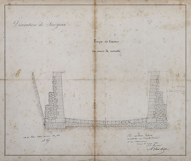 Dérivation de Savoyeux - coupe en travers des murs de cuvette (1840). 