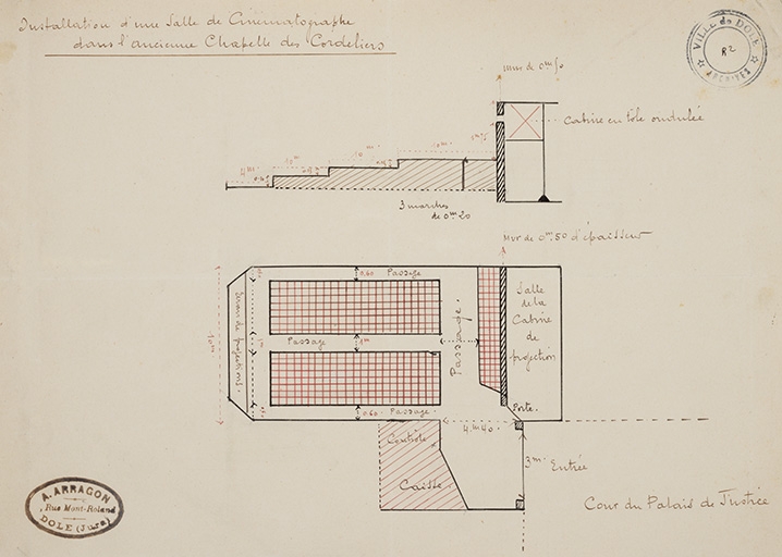 Installation d'une salle de cinématographe dans l'ancienne chapelle des Cordeliers. S.d. [1913].