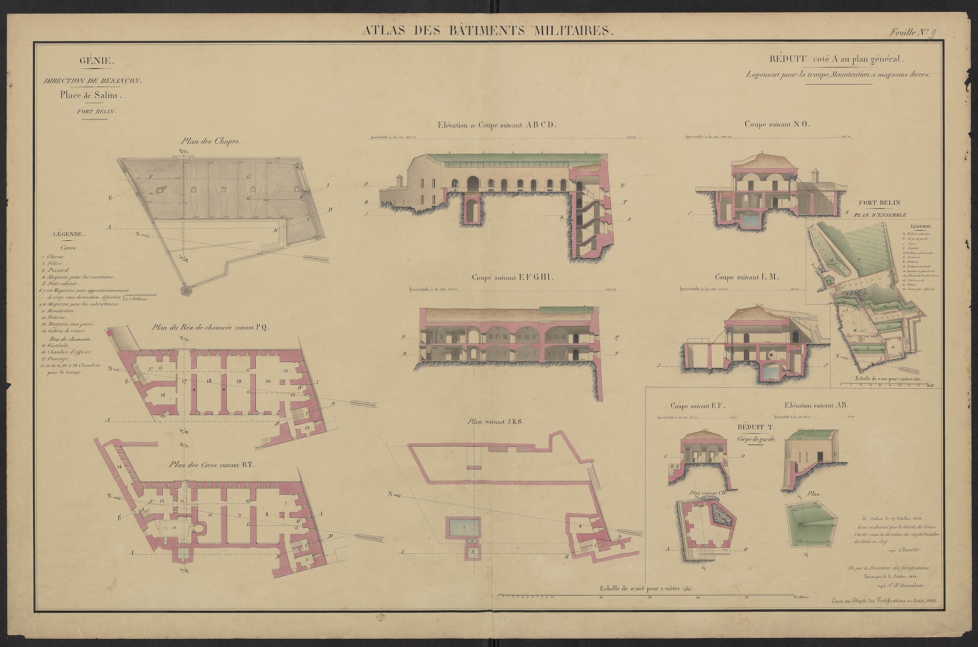 Place de Salins. Fort Belin. Réduit - côté A au plan général. 1848.