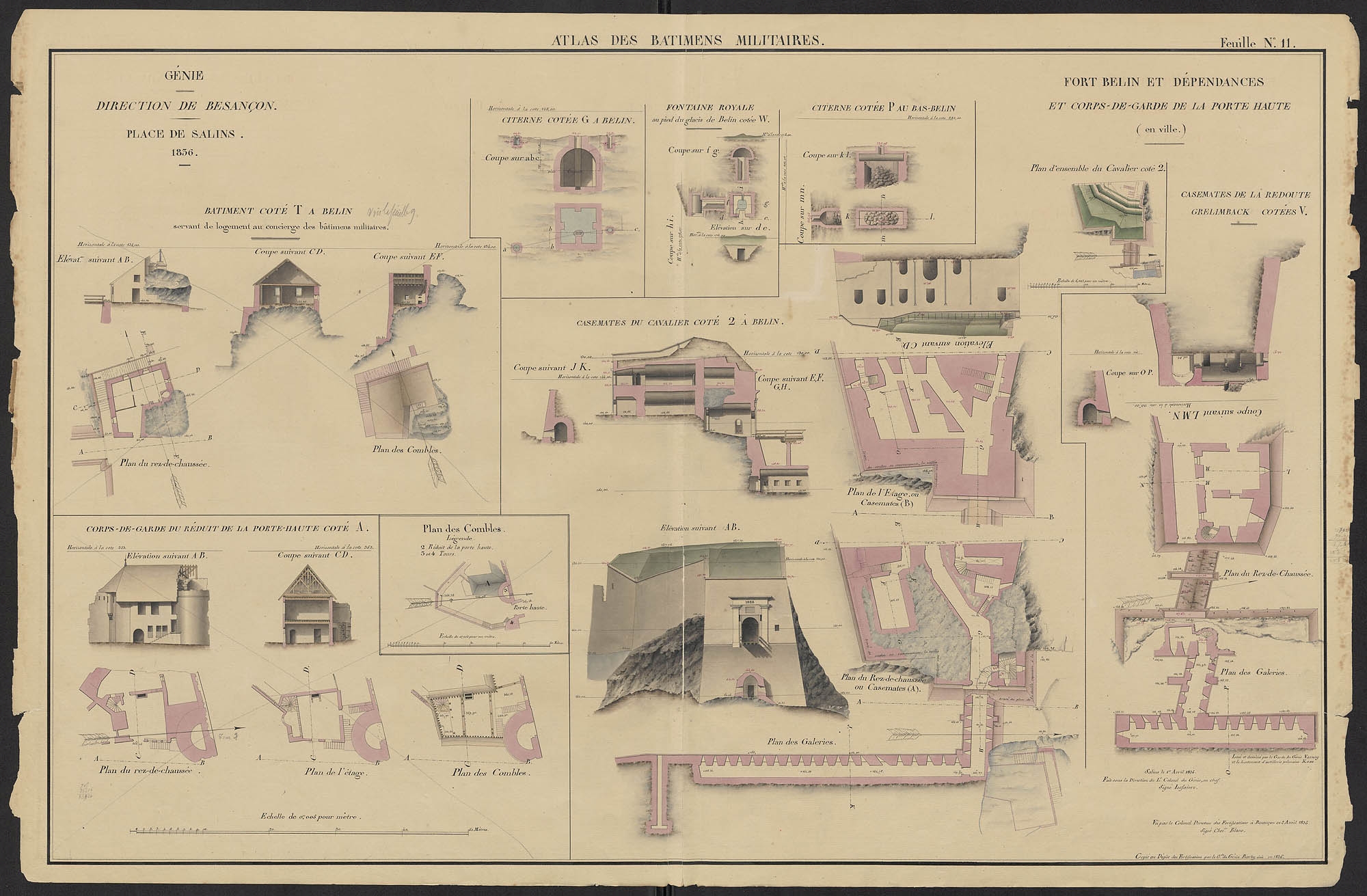 Place de Salins. 1836. Fort Belin et dépendances et corps-de-garde de la porte haute (ville). 