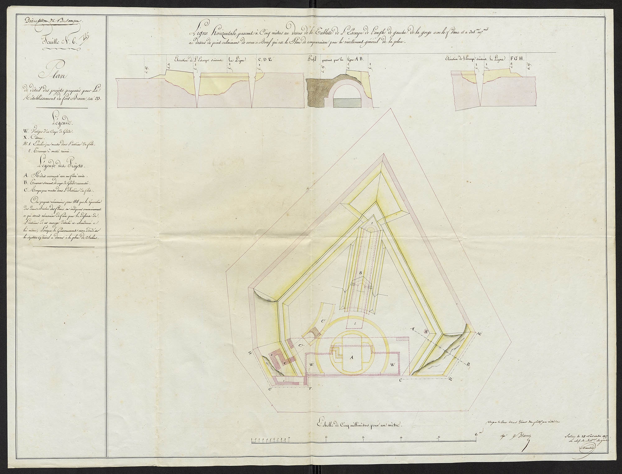 Plan de détail des projets proposés pour le rétablissement du fort Bracon. 1817.