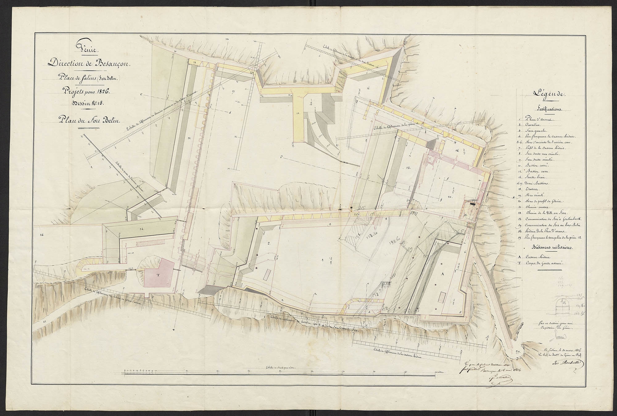 Génie. Direction de Besançon. Place de Salins (Fort Belin). Projets pour 1826. Plan du fort Belin. Mars 1826.