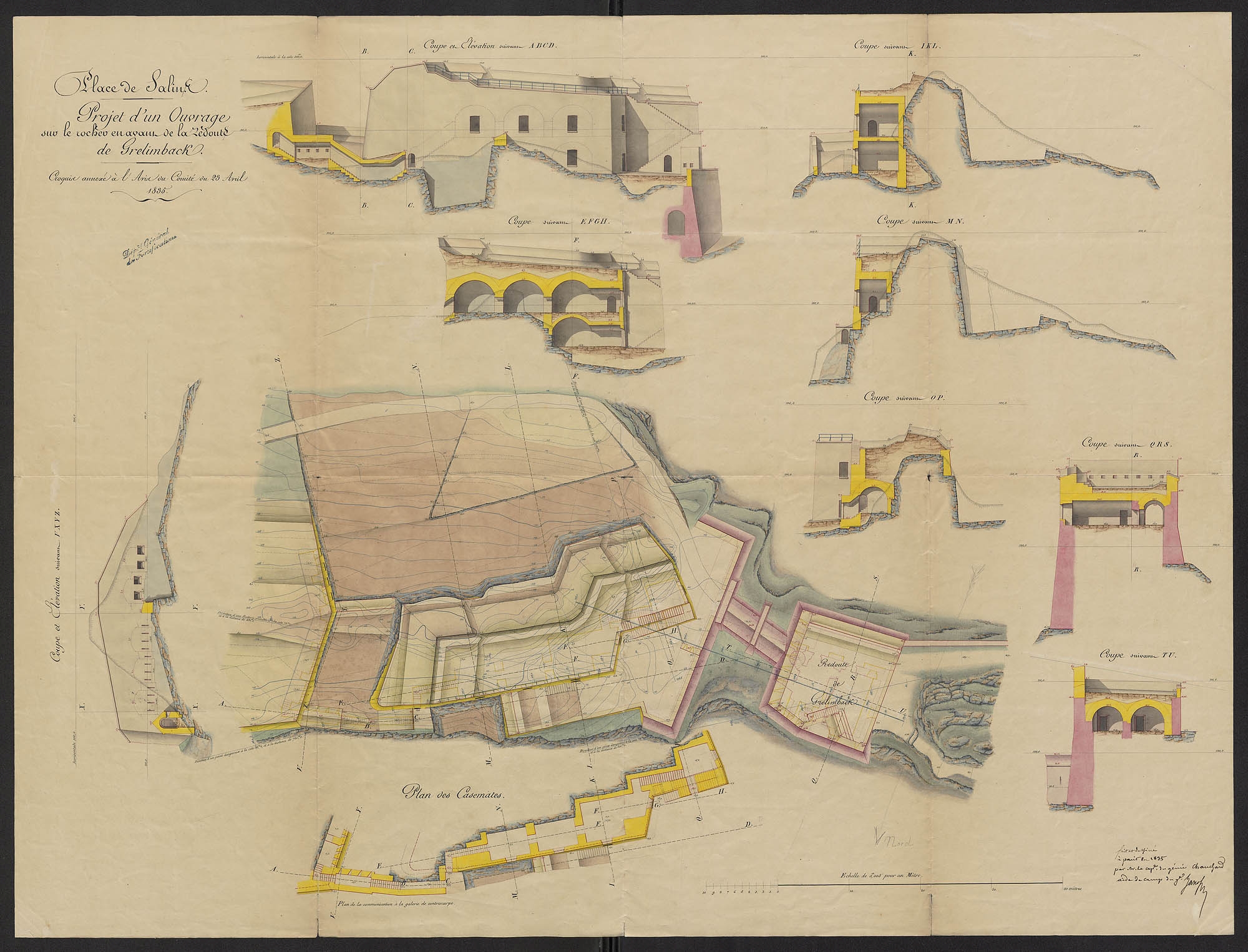 Place de Salins. Projet d'un ouvrage sur le rocher en avant de la redoute de Grelimbach. 1835.