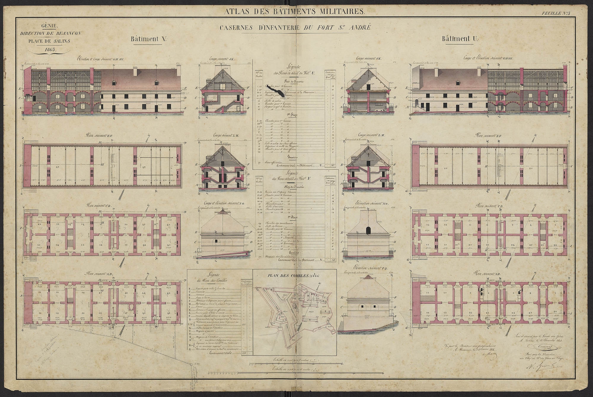 Place de Salins. Casernes d'infanterie du Fort St André. 1863.