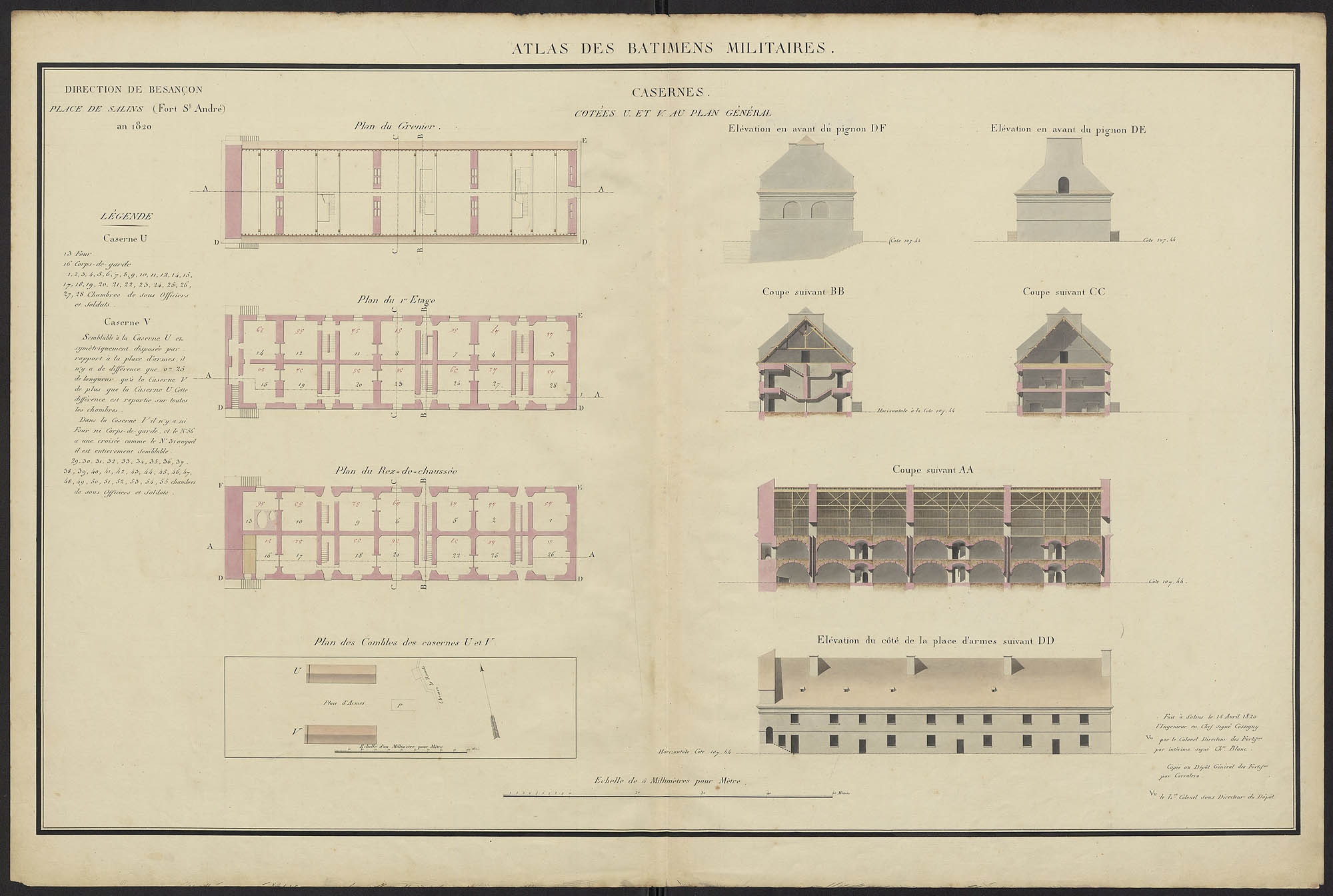 Place de Salins (Fort St André). An 1820. Casernes.