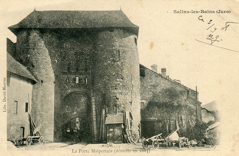 Salins-les-Bains (Jura). La porte Malpertuis (démolie en 1883), s.d. [avant 1883].