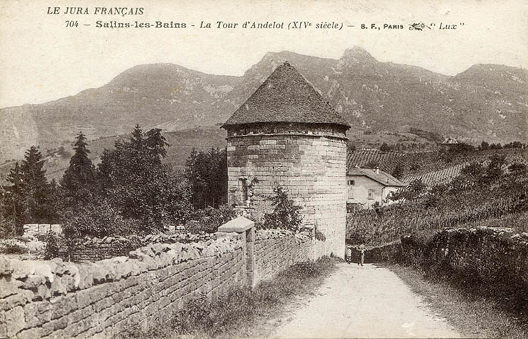 Salins-les-Bains (Jura). La tour d'Andelot (XIVe siècle), carte postale, s.d. [fin 19e ou début 20e siècle]. 