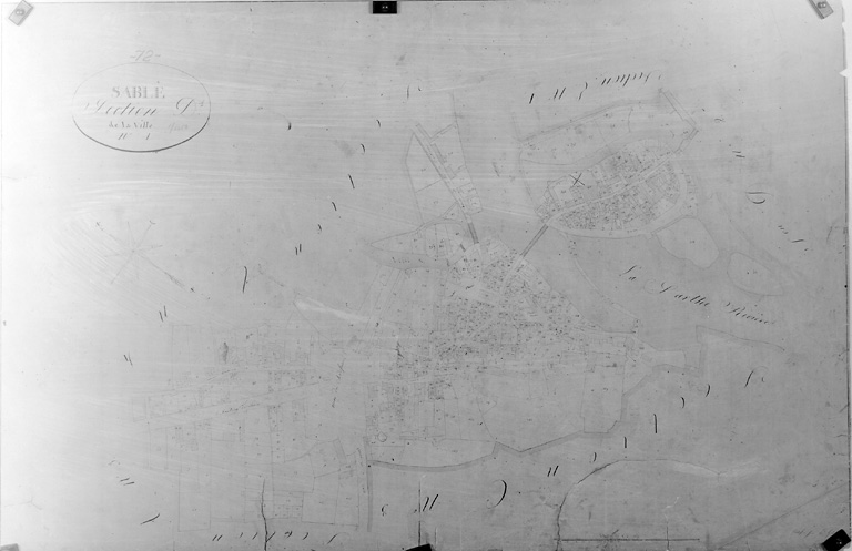 Extrait du plan cadastral de 1828, section D1. Ech. 1 : 4000 : la rive droite et l'Ile.