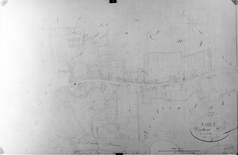 Extrait du plan cadastral de 1828, section D 2. Ech. 1/4000e : la ville rive gauche.