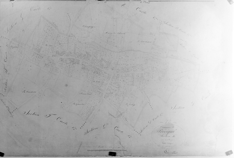 Extrait du plan cadastral de 1828, section H. Ech. 1 : 4500.