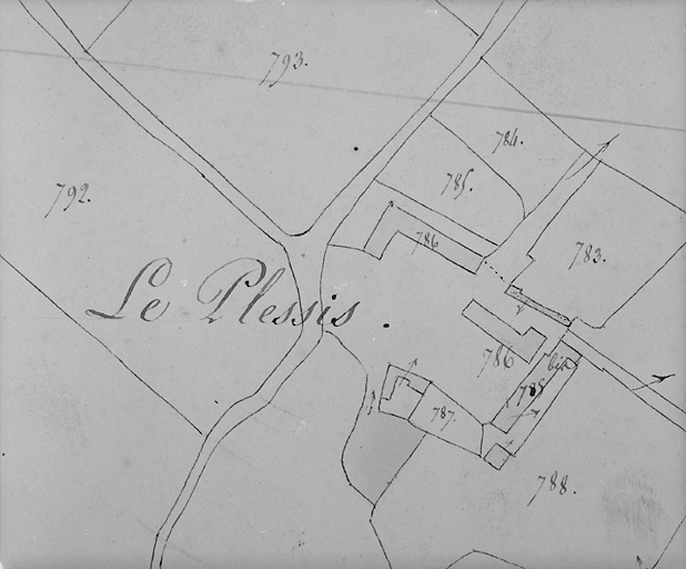 Extrait du plan cadastral de 1828, section A3, n° 785 bis et 786. Ech. 1 : 1000.