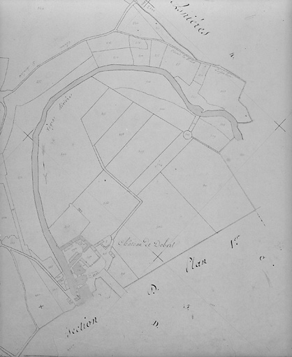 Extrait du plan cadastral de 1828, section D 4, n° 888 à 894. Ech. 1:3500.