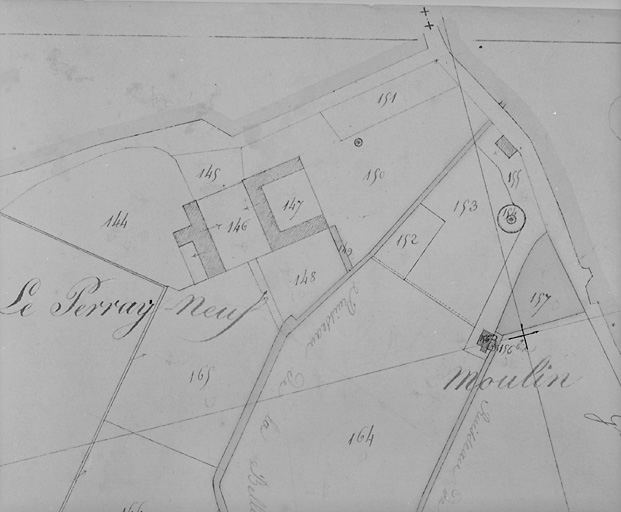 Extrait du plan cadastral de 1828, section A3, n° 156 et 156 bis. Ech. 1:2500.