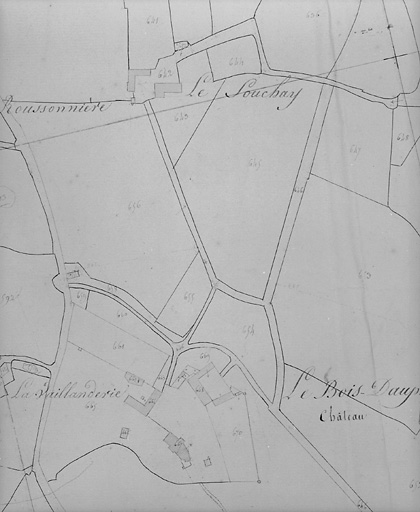 Extrait du plan cadastral de 1828, section A6, section 662 à 670. Ech. 1:1500.
