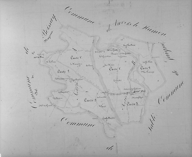 Extrait du plan cadastral de 1828 de Gastines-sur-Erve, tableau d'assemblage.