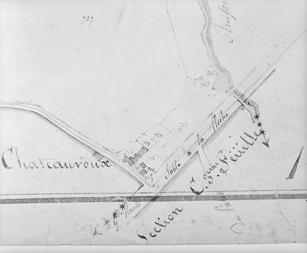 Extrait du plan cadastral de 1828, section B5, Châteauroux.