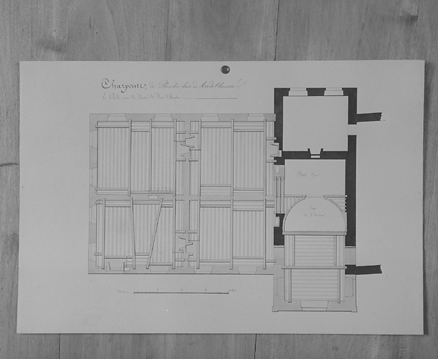Projet de restauration de l'aile neuve, charpente du plancher haut du rez-de-chaussée.