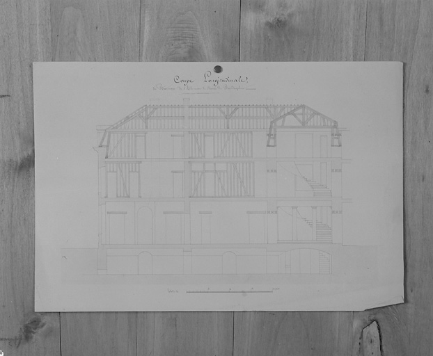 Projet de restauration de l'aile neuve, coupe longitudinale.