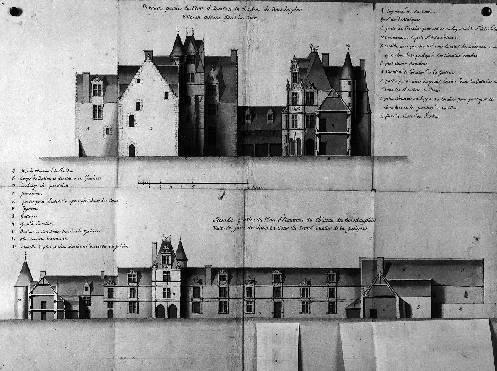 Elévations du château de la galerie de Bois-Dauphin, lavis, par Chuppin, 1710.