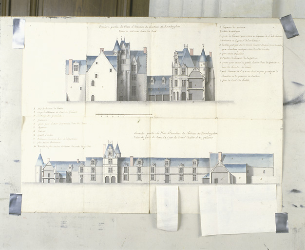 Elévations du château et de la galerie de Bois-Dauphin.