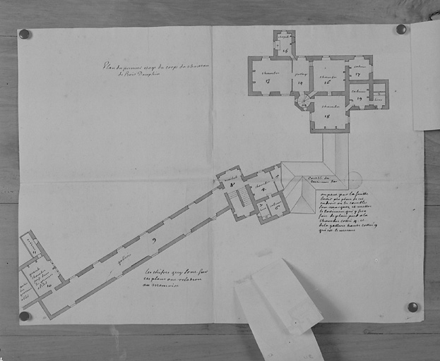 'plan du premier étage du corps de chasteau de Bois-Dauphin'.