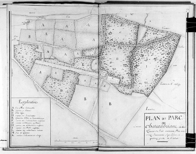 'Plan du parc de Châteaubriant', plan de masse des Cohardières, reproduction d'après un plan du XVIIIe siècle conservé aux Archives nationales.