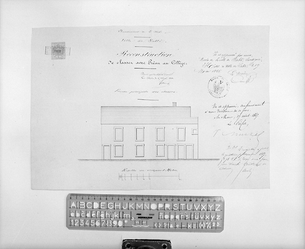 Reconstruction des classes, élévations latérales du corps latéral, projet non réalisé.