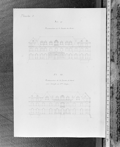 Projet de remaniement : 'Restauration de la Façade du Midi. Restauration de la façade du nord ave terrasse au 2me étage'.