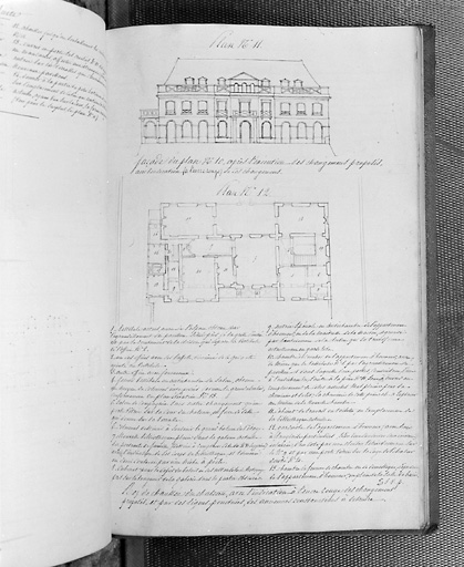 Projet de remaniement : plan au sol et élévation antérieure.