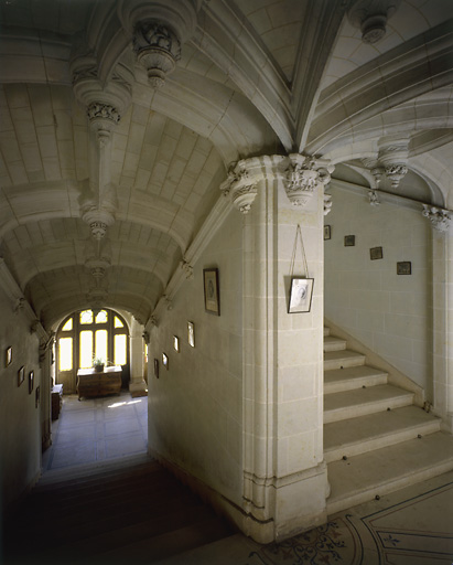Logis, escalier : volées entre le rez-de-chaussée et l'étage-carré.