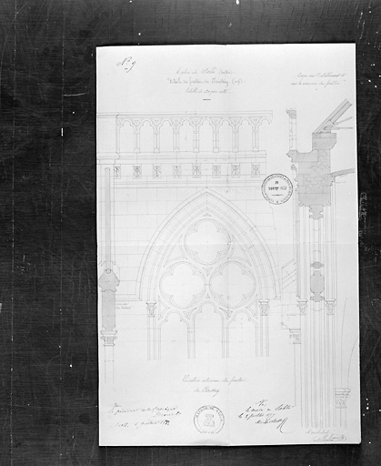 Premier projet : 'détail des fenêtres du Clerestory' (élévation et coupe).