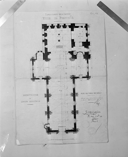 Reconstruction de l'église paroissiale, plan au sol.