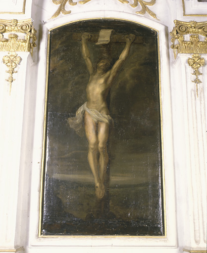 2 tableaux (en pendant) : Christ en croix, Vierge de Pitié