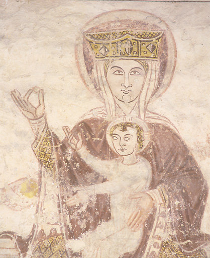 Nef, mur nord, partie centrale : adoration des Mages (détail) : Vierge à l'Enfant en buste.