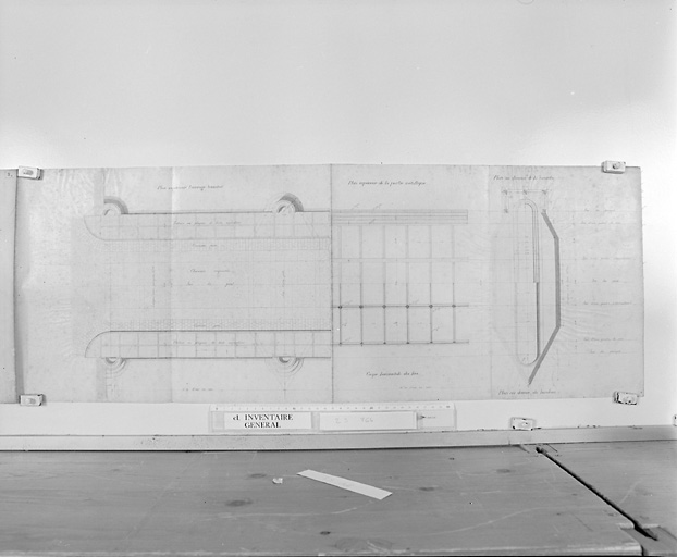 Pont de Sablé, 'plan supérieur l'ouvrage terminé, plan supérieur de la partie métallique, plau au dessous de la corniche'.