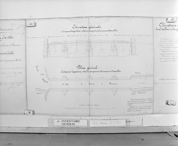 Projet d'élargissement, élévation et plan.