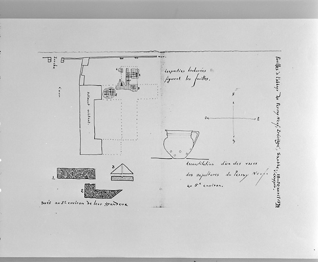 'Fouilles à l'abbaye du Perray Neuf, Précigné, Sarthe, 18-20 avril 1899'.