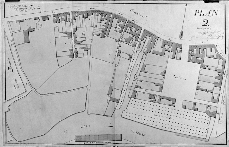 'Plan-voyer de la ville de La Flèche, plan 2', partie sud du quartier de la rue Saint-Jacques.