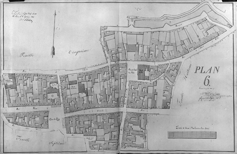 'Plan-voyer de la ville de La Flèche, plan 6', le centre, places du Pilory, de l'Hôtel-de-Ville et Grande-Rue.