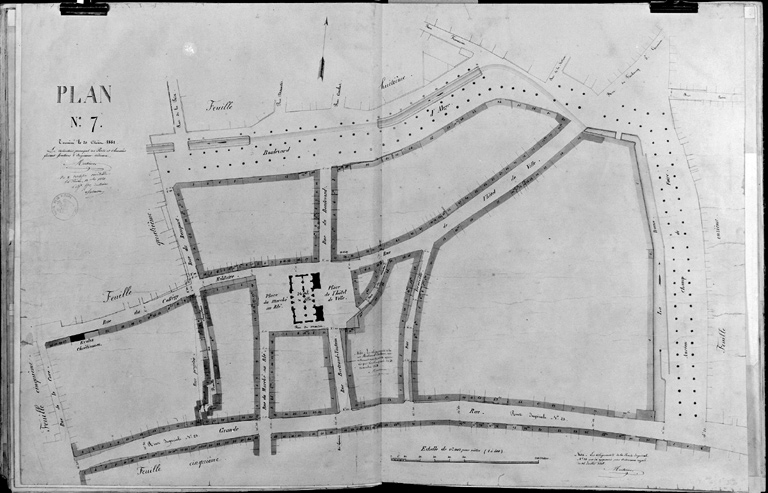 'Plan général des alignements de La Flèche', plan 7, quartier de l'ancien hôtel de ville.