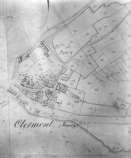 Partie orientale du village, extrait du plan cadastral de 1825, section B 1.