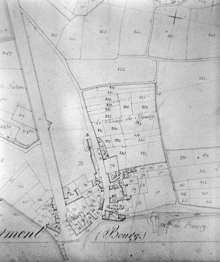 Partie occidentale du village, extrait du plan cadastral de 1825, section B 1