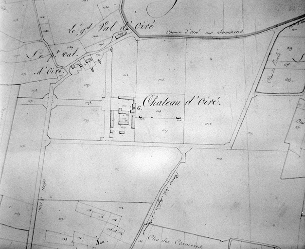 Extrait du plan cadastral de 1825, section B 2, n° 1097-1108, éch. = 1/3500e