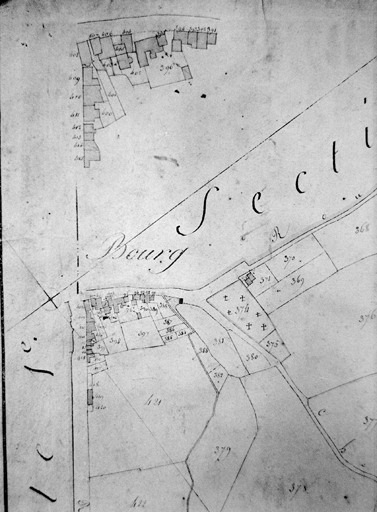 Plan du village, partie sud-est, extrait du plan cadastral de 1825, section B 2, éch. = 1/2000e