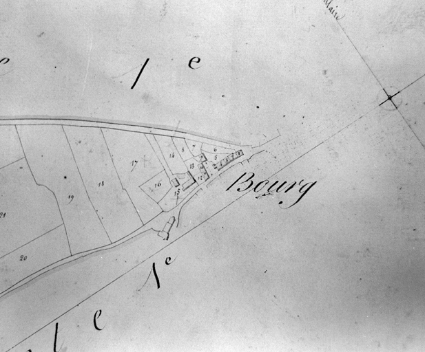 Plan du village, partie sud, extrait du plan cadastral de 1824, section D 1, éch. 1:2000.